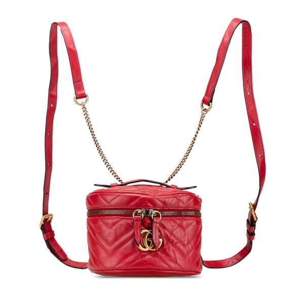 Gucci Handbags - GUCCI Authentic Red Leather GG Marmont Backpack